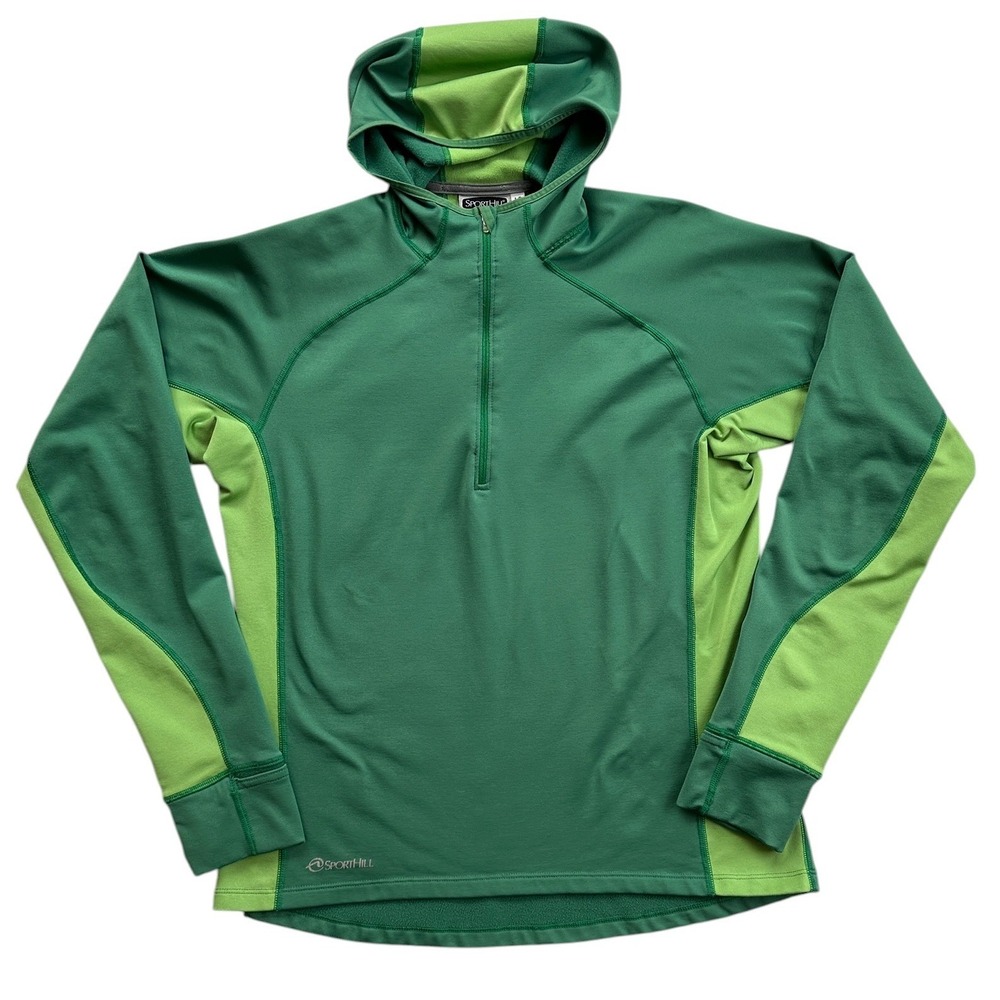 SportHill Swift Hoodie Women Large Green Excellent Quarter Zip Running Top